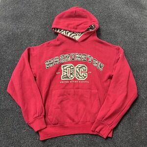 Y2K Washington DC Hoodie Womens Small Pink Zebra Lined Fleece Pullover Animal